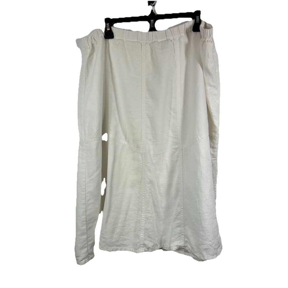 CJ BANKS Linen Blend Midi Skirt‎ 1X White Coastal Grandmother Lagenlook Modest